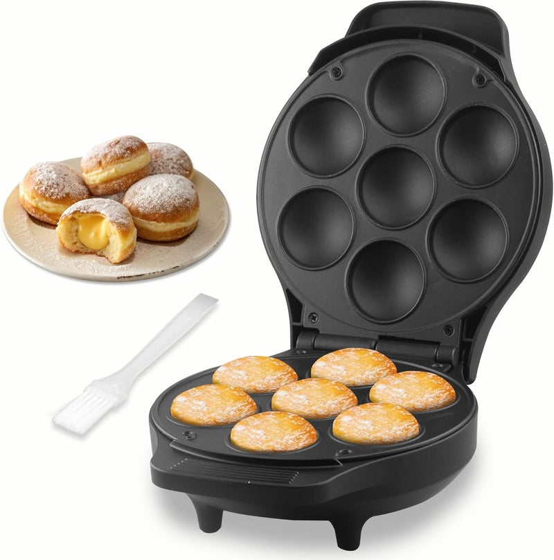 FineMade Mini Stuffed Pancakes Maker, Electric Ebleskiver Poffertjes Maker Pan, Danish Pancakes Maker, Cake Pop Maker, Bake 7x 2'' Ebelskivers without any Flipping operation - Image 1